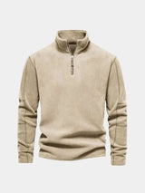 Flat lay of the khaki quarter-zip pullover