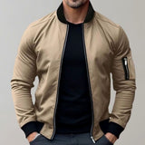 Callum | Men's Slim Fit Zip-Up Bomber Jacket Ribbed Collar Sleeve Pocket