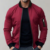 Callum | Men's Slim Fit Zip-Up Bomber Jacket Ribbed Collar Sleeve Pocket
