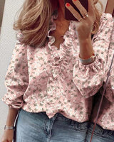 Women's Long Sleeve Blouse | Ruffle V-Neck for Elegant Wear