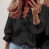 Women's Long Sleeve Blouse | Ruffle V-Neck for Elegant Wear