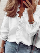 Women's Long Sleeve Blouse | Ruffle V-Neck for Elegant Wear