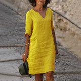 Women's Midi Dress | V-Neck & 3/4 Sleeves