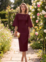 Women's Midi Dress | Flutter Sleeve Boat Neck