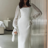 Women's Maxi Dress | Square Neck & Balloon Sleeves