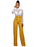 Women's Wide Leg Trousers | High Waist & Button Detail