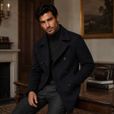 Men’s Warm Winter  Double Breasted Wool Peacoat – Black