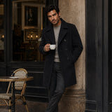 Men’s Warm Winter  Double Breasted Wool Peacoat – Black