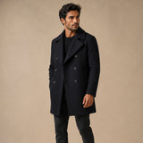 Men’s Warm Winter  Double Breasted Wool Peacoat – Black