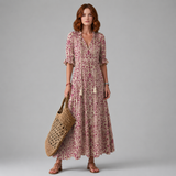 Women's Midi Dress | Boho V-Neck Tiered Design