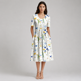 Women's Midi Dress | Floral Pleated Design with Pockets