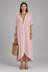 Women Midi Dress | Oversized Collar & Button-Front