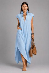 Women Midi Dress | Ruffled Collar & Asymmetrical