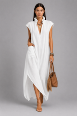 Women Midi Dress | Ruffled Collar & Asymmetrical