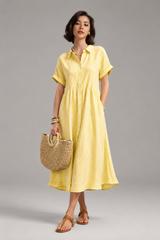 Women's Midi Dress | Striped Button-Down, Short Sleeve & Collar Shirt Style