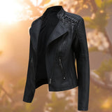 Women's Moto Biker Jacket | Zip-Up & Stand Collar 2