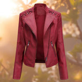 Women's Moto Biker Jacket | Zip-Up & Stand Collar 5