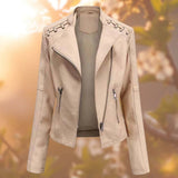 Women's Moto Biker Jacket | Zip-Up & Stand Collar 6