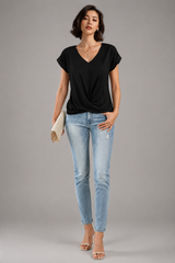 Women's Summer Top | V-Neck, Twist Front Hem & Short Sleeve