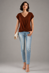 Women's Summer Top | V-Neck, Twist Front Hem & Short Sleeve