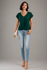 Women's Summer Top | V-Neck, Twist Front Hem & Short Sleeve