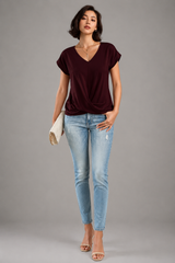 Women's Summer Top | V-Neck, Twist Front Hem & Short Sleeve