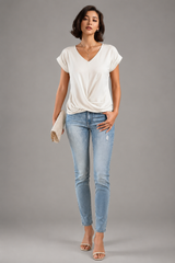 Women's Summer Top | V-Neck, Twist Front Hem & Short Sleeve