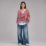 Women's Sweater | Floral Embroidered & Button-Front